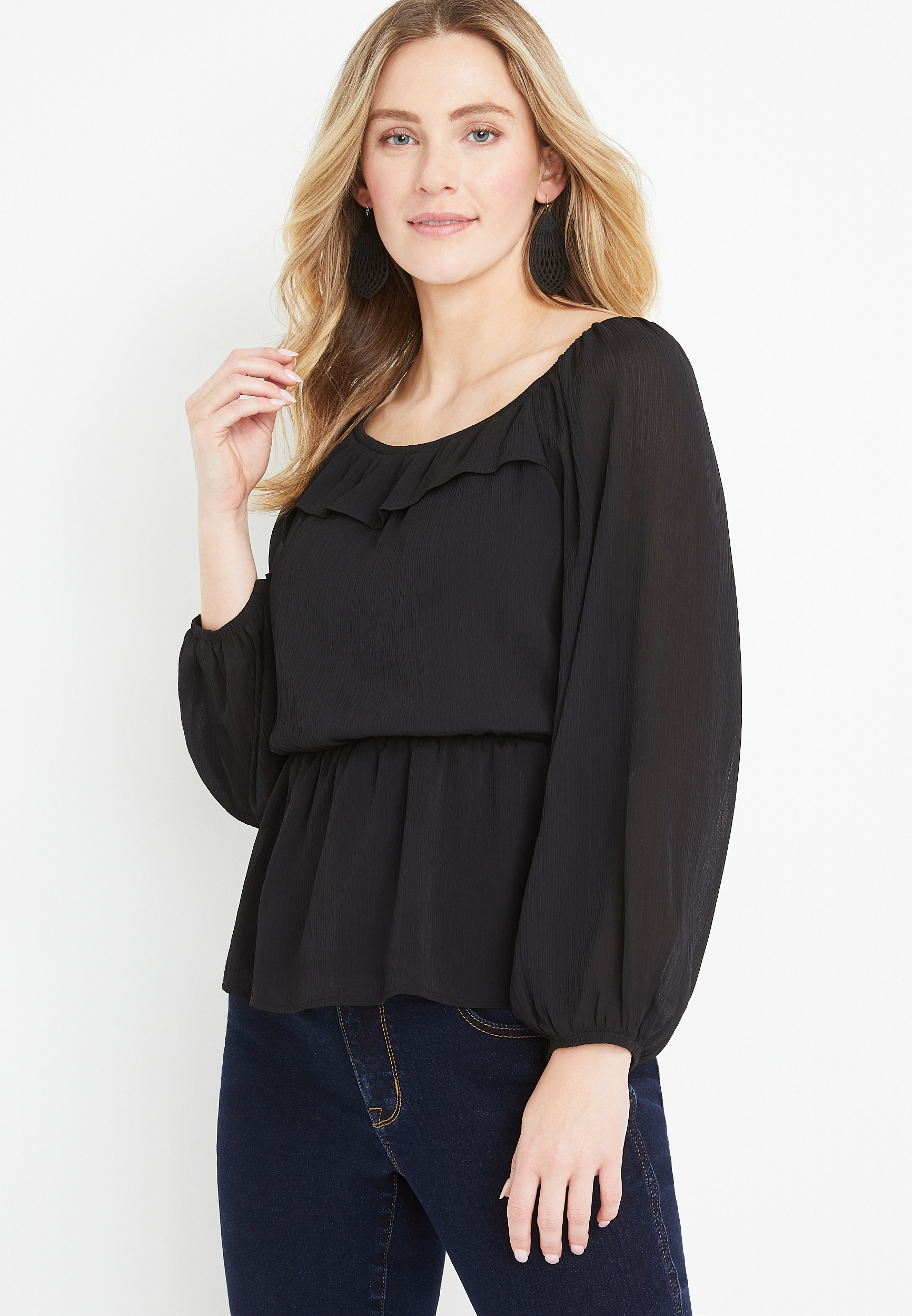 Solid Off The Shoulder Peplum Top | maurices