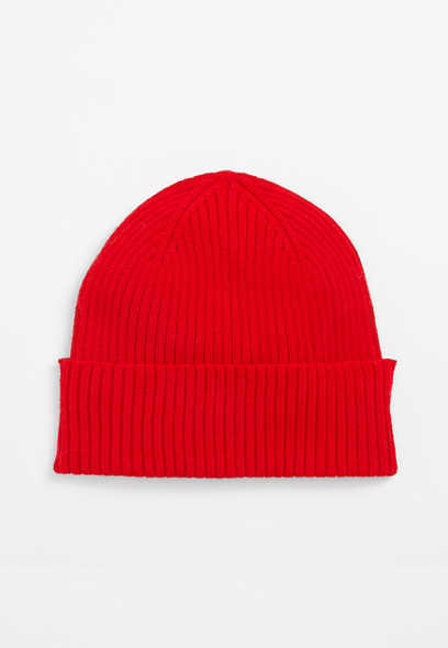 Red Ribbed Beanie