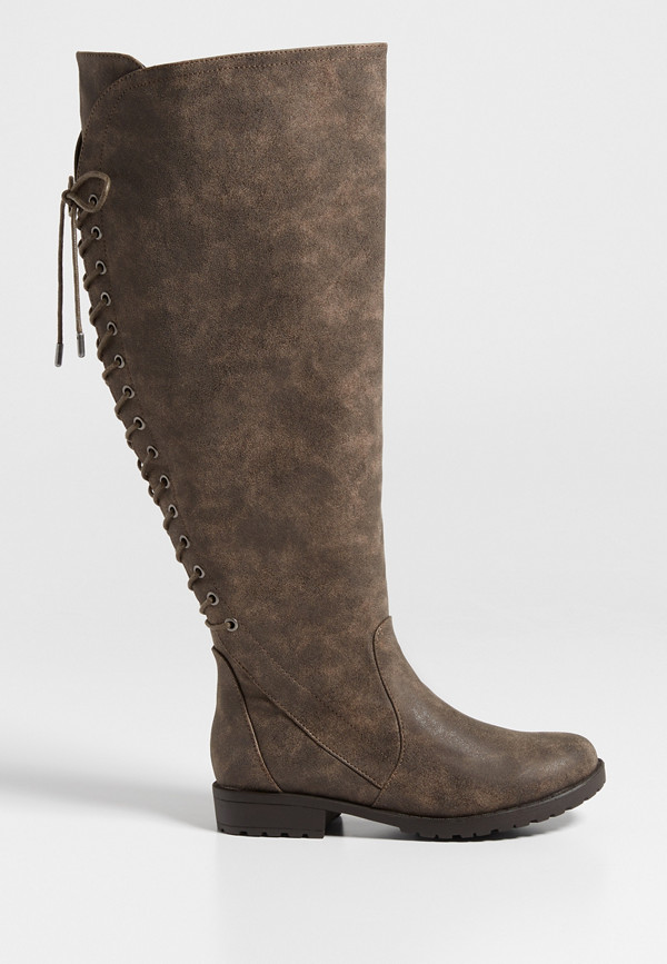 Layla wide calf distressed faux leather lace up boot | maurices