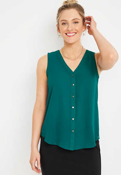 Madison Solid Button Down Tank Top