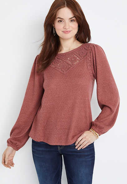 Solid Crochet Long Sleeve Sweater