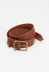 Brown Floral Embossed Belt, , small