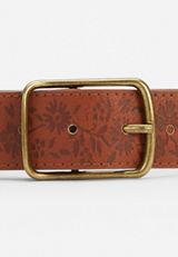 Brown Floral Embossed Belt, , small