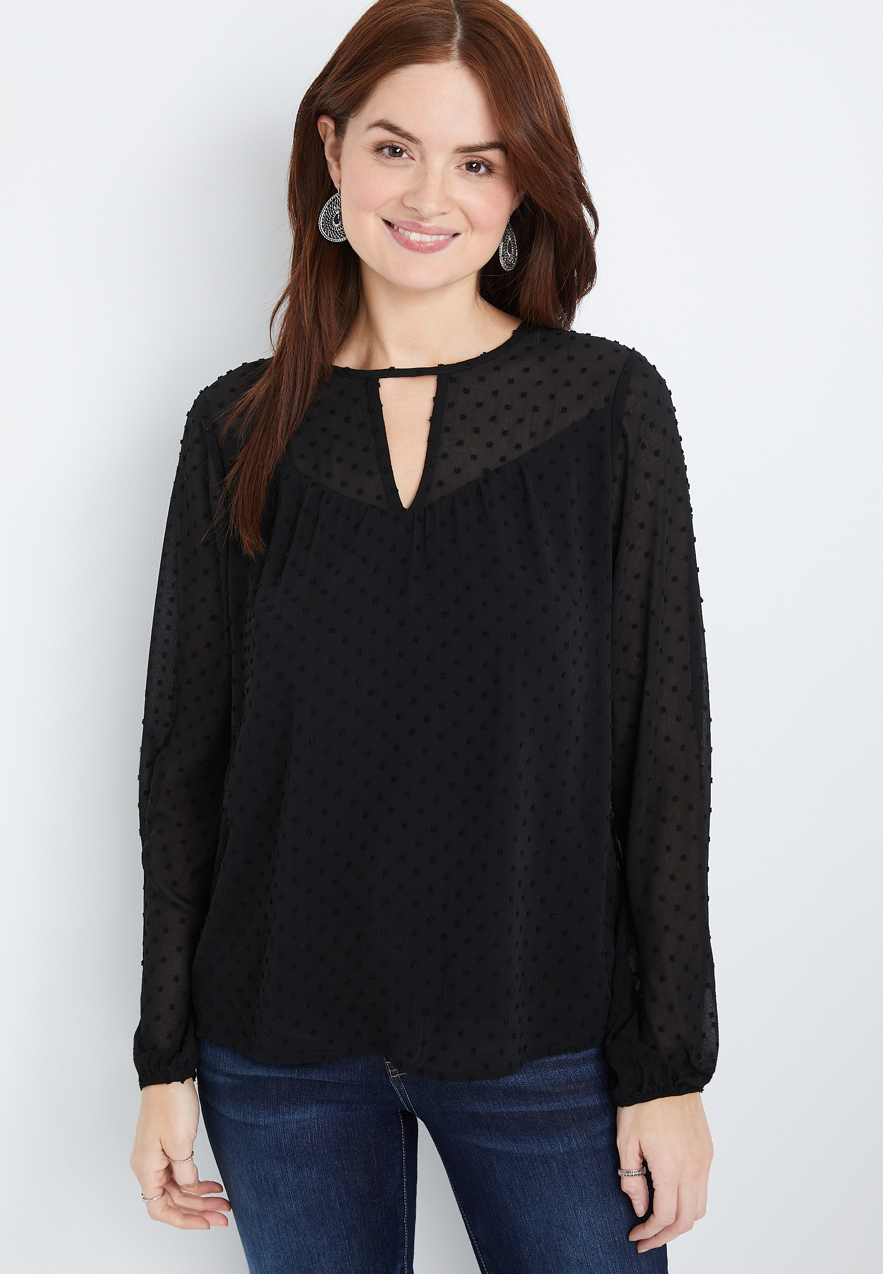 Solid Clip Dot Cut Out Blouse | maurices