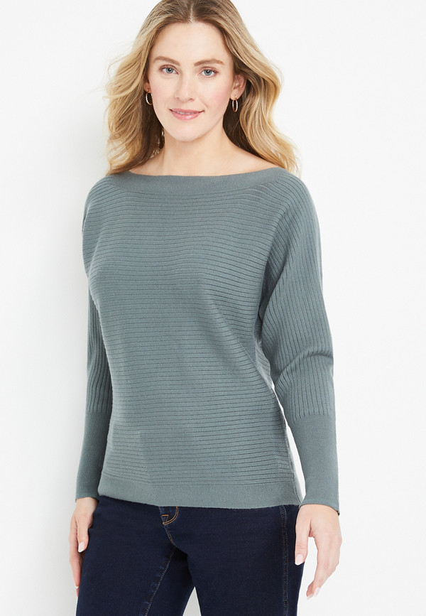 Solid Ribbed Wide Neck Sweater | maurices