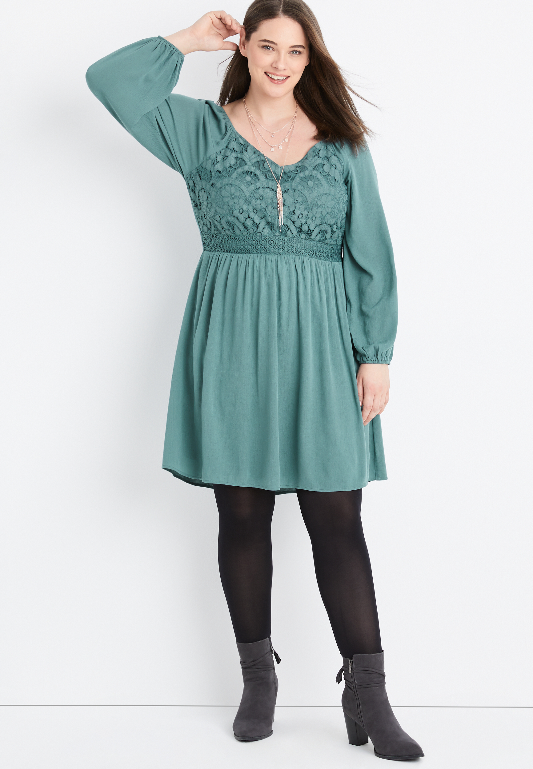 green emerald velvet dress Plus Size Current Mood Flare Mini Dress main image 0