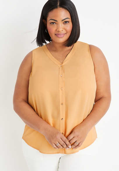 Plus Size Madison Solid Button Down Tank Top