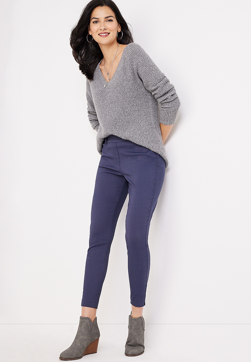 Blue Bengaline Skinny Ankle Pant | maurices