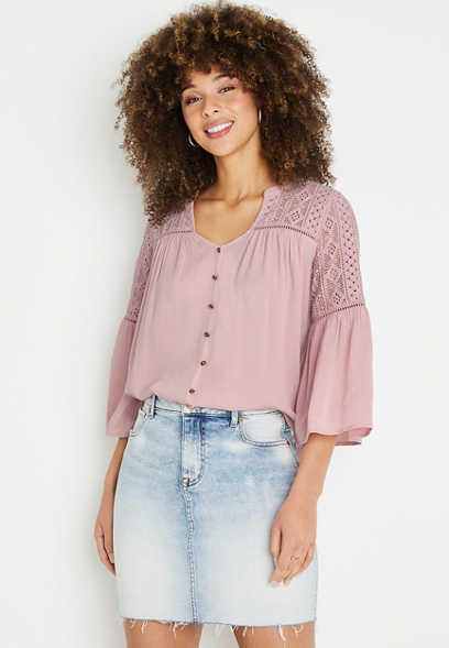 Lace Button Down Henley Top