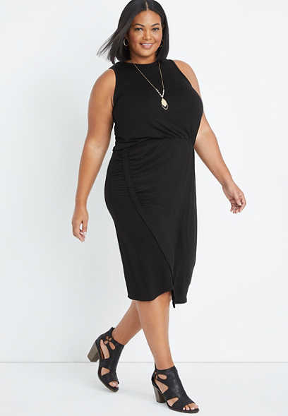 Plus Size 24/7 Black Bodycon Midi Sheath Dress