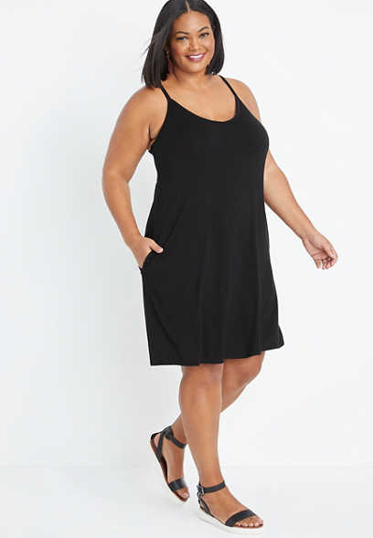Plus Size 24/7 Black V Neck Mini Dress