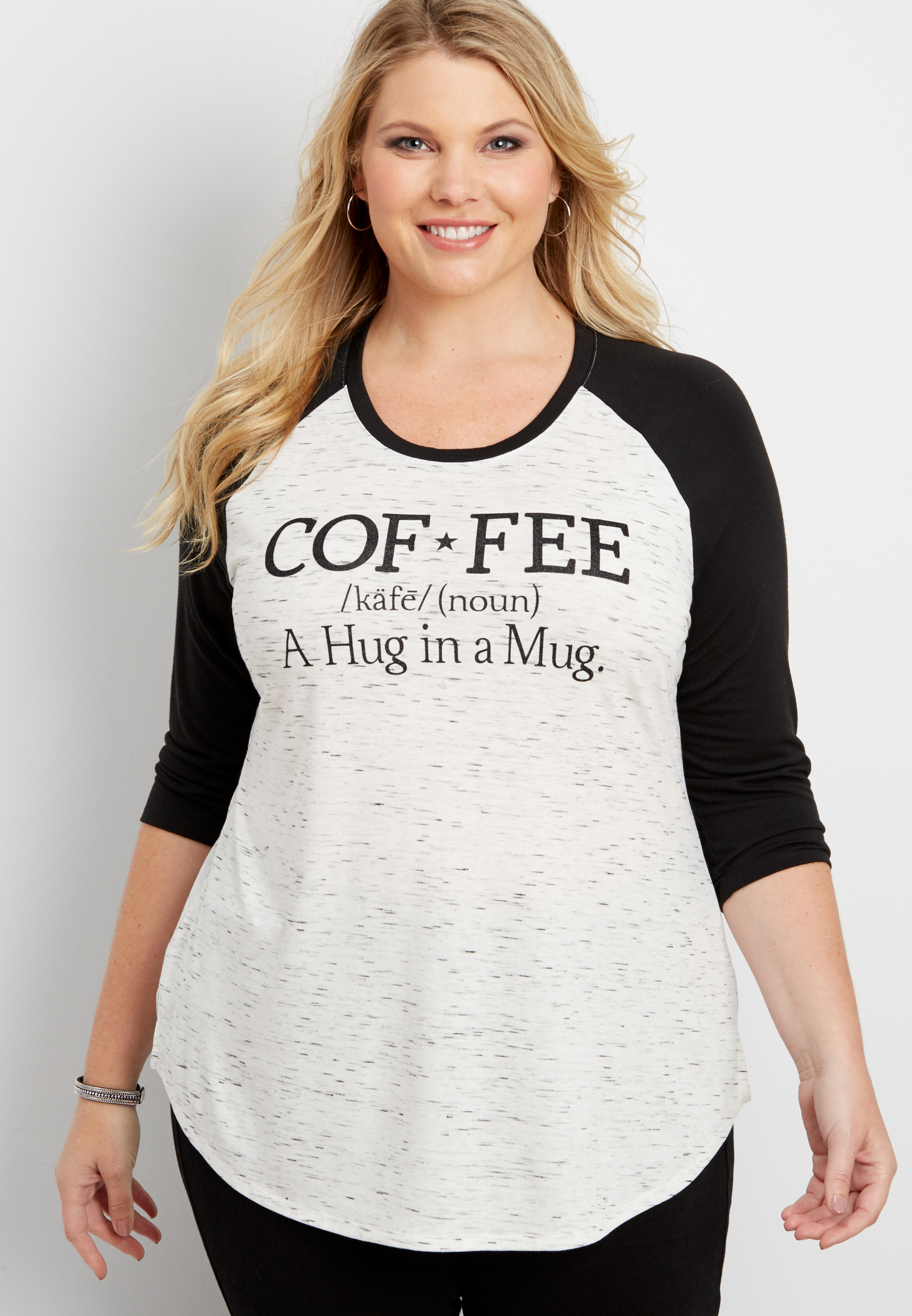 Plus Size Baseball Tee With Glittering Coffee Graphic Maurices 