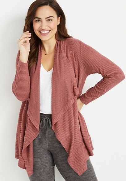 Plus Size Solid Waterfall Cardigan