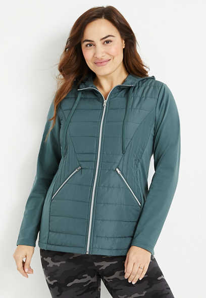 Plus Size Quilted Puffer Knit Sleeve Jacket
