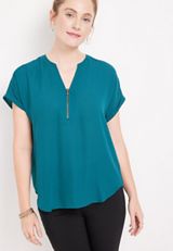 Geneva Solid Zipper Neck Blouse, C3556, small