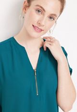 Geneva Solid Zipper Neck Blouse, C3556, small