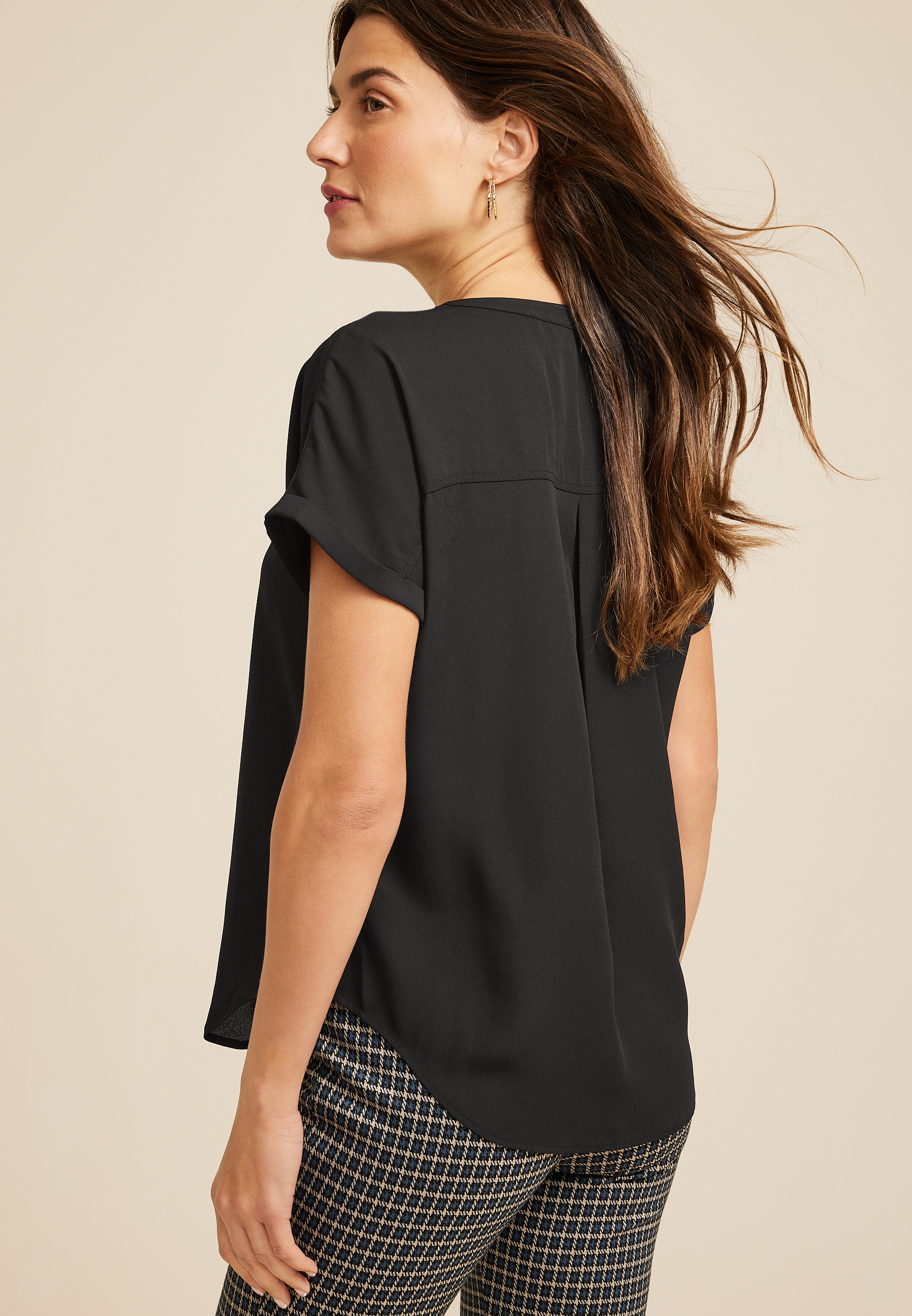 Geneva Solid Zipper Neck Blouse, C106, large