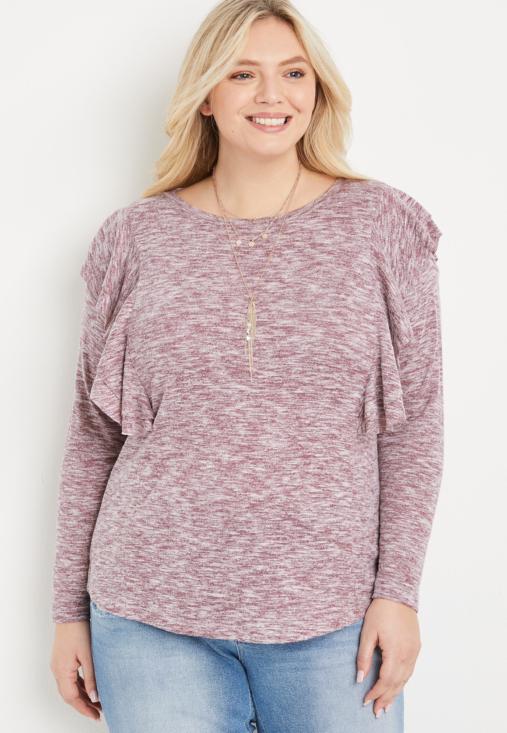 Plus Size Solid Long Flutter Sleeve Top | maurices