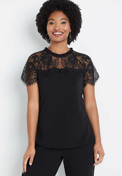 Black Lace Sleeve Top