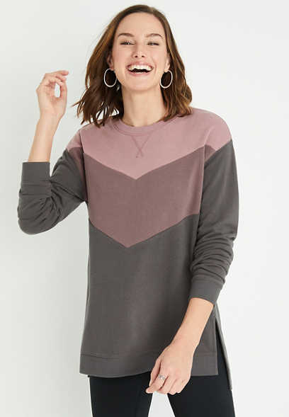 Willowsoft Gray Colorblock Tunic Sweatshirt