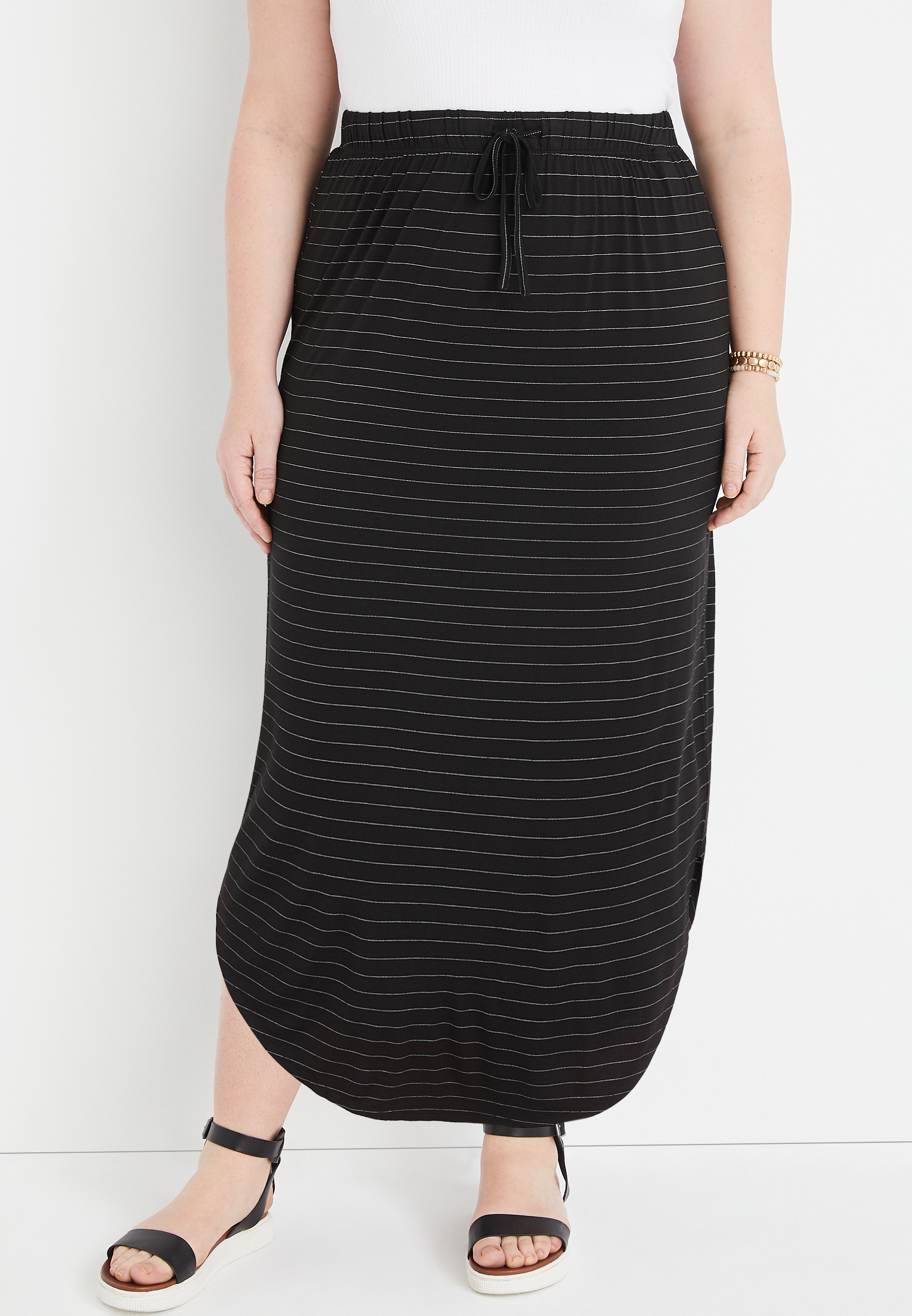 Plus Size Striped High Rise Black Maxi Skirt | maurices