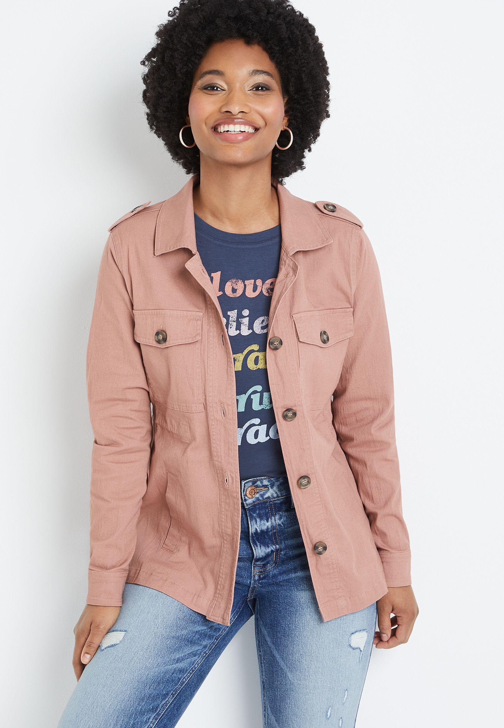 Solid Cinched Waist Utility Jacket | maurices