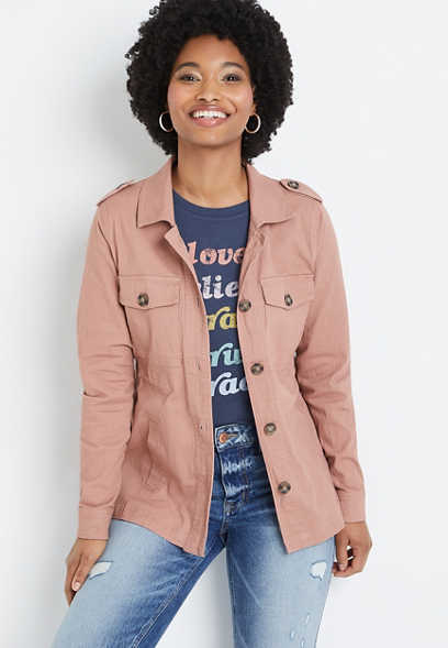 Solid Cinched Waist Utility Jacket
