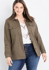 Plus Size Solid Cinched Waist Utility Jacket, , small