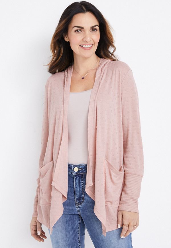 Pink Textured Hooded Cardigan | maurices