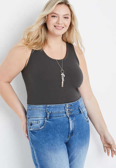 Plus Size Scoop Neck Ribbed Tank Top