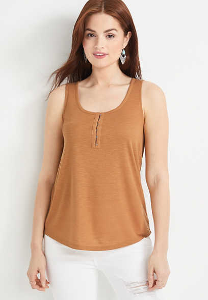 Solid Hook and Eye Henley Tank Top