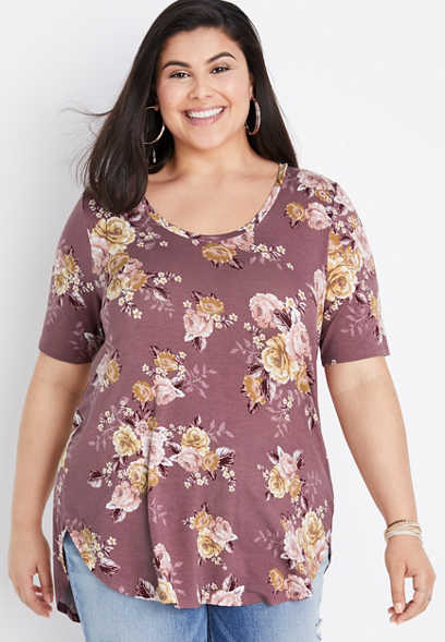 Plus Size 24/7 Pink Floral Flawless Tunic Tee