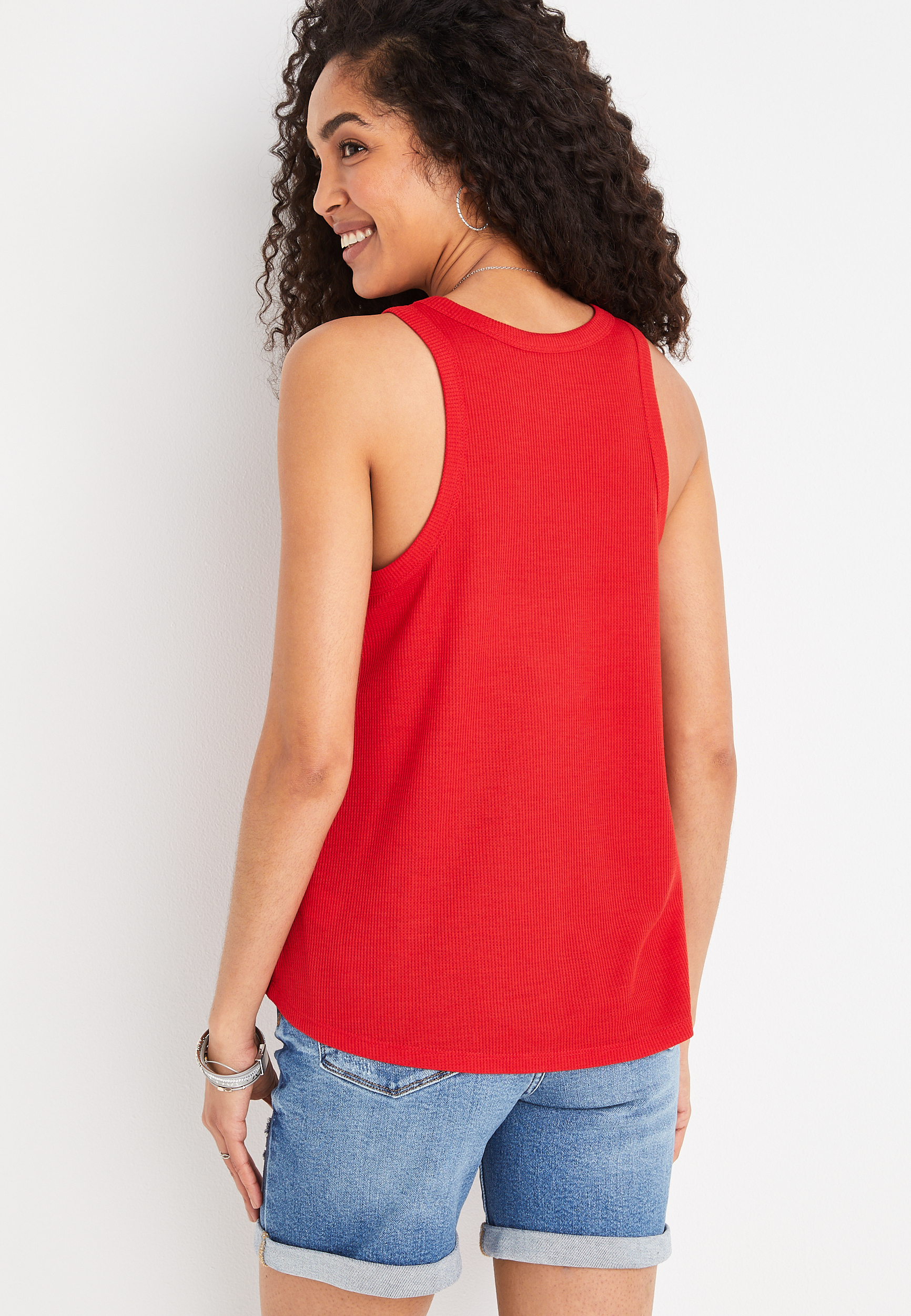 Solid High Neck Waffle Tank Top, C5976, large