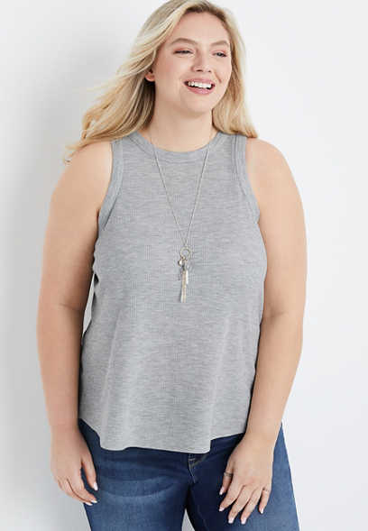 Plus Size Solid High Neck Waffle Tank Top