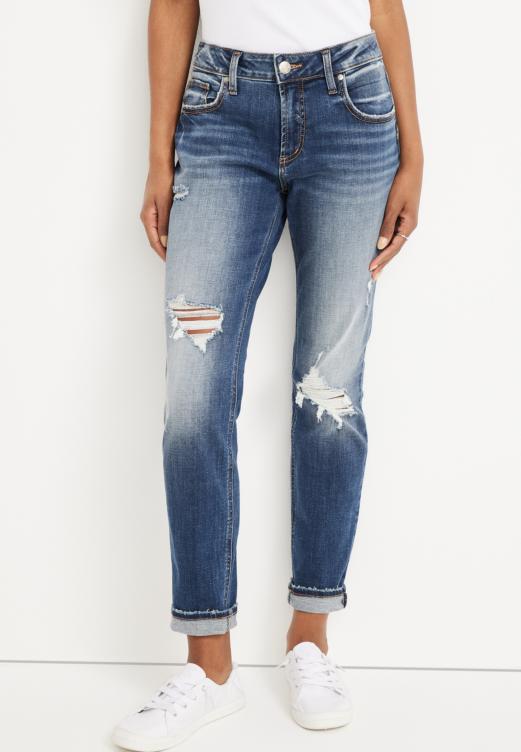 Silver Jeans Boyfriend Mid Rise Ripped Jean maurices