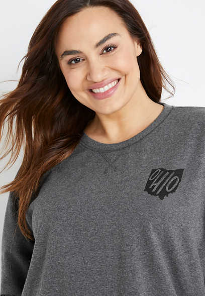 Plus Size Willowsoft State Graphic Tunic Gray Sweatshirt