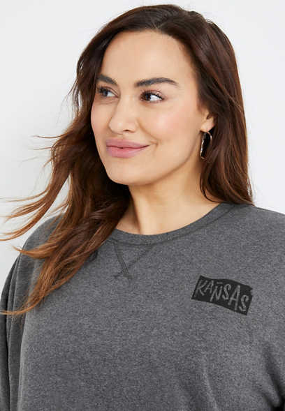 Plus Size Willowsoft State Graphic Tunic Gray Sweatshirt