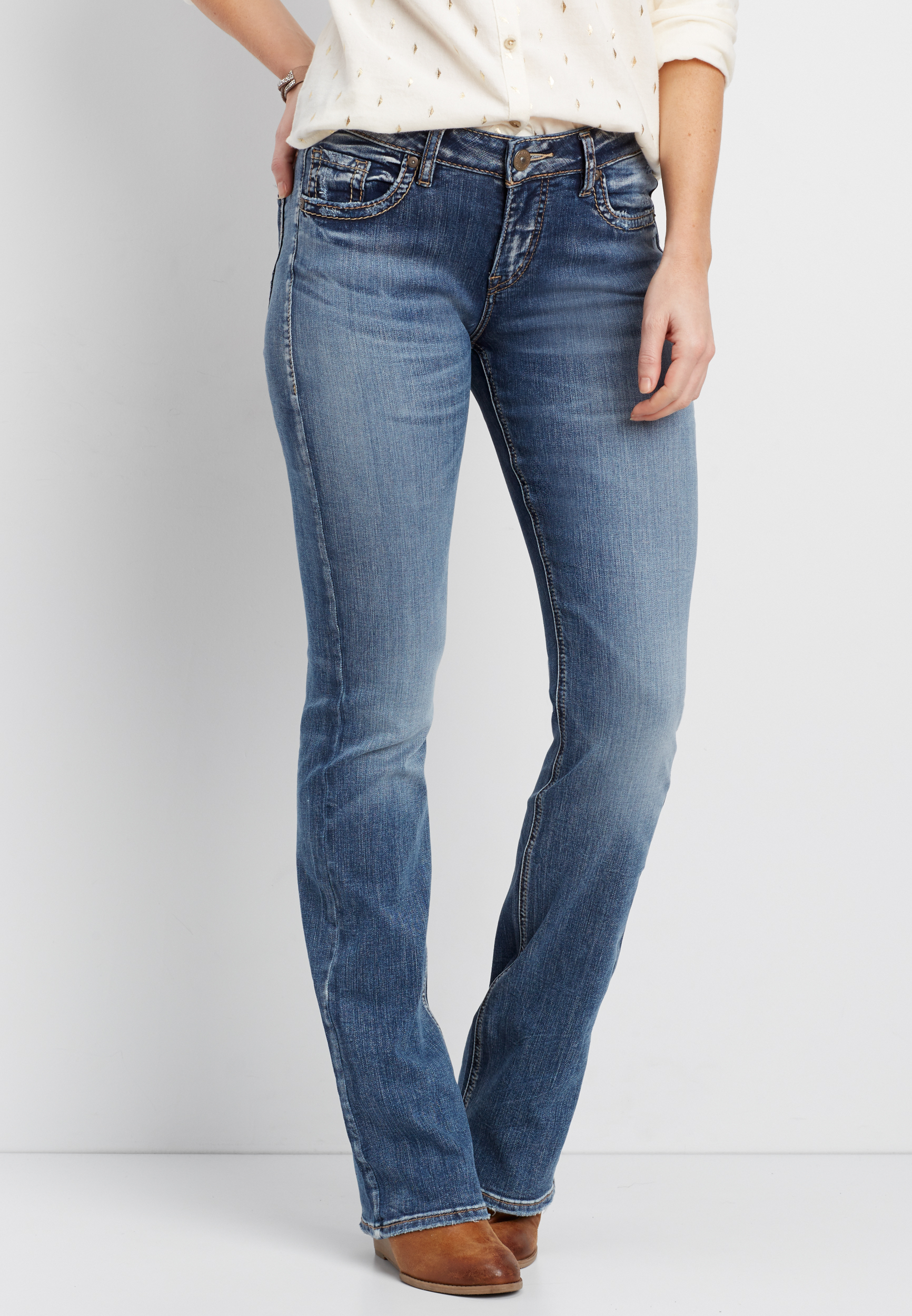 Silver Jeans Co.® Avery high rise medium wash slim boot jeans | maurices