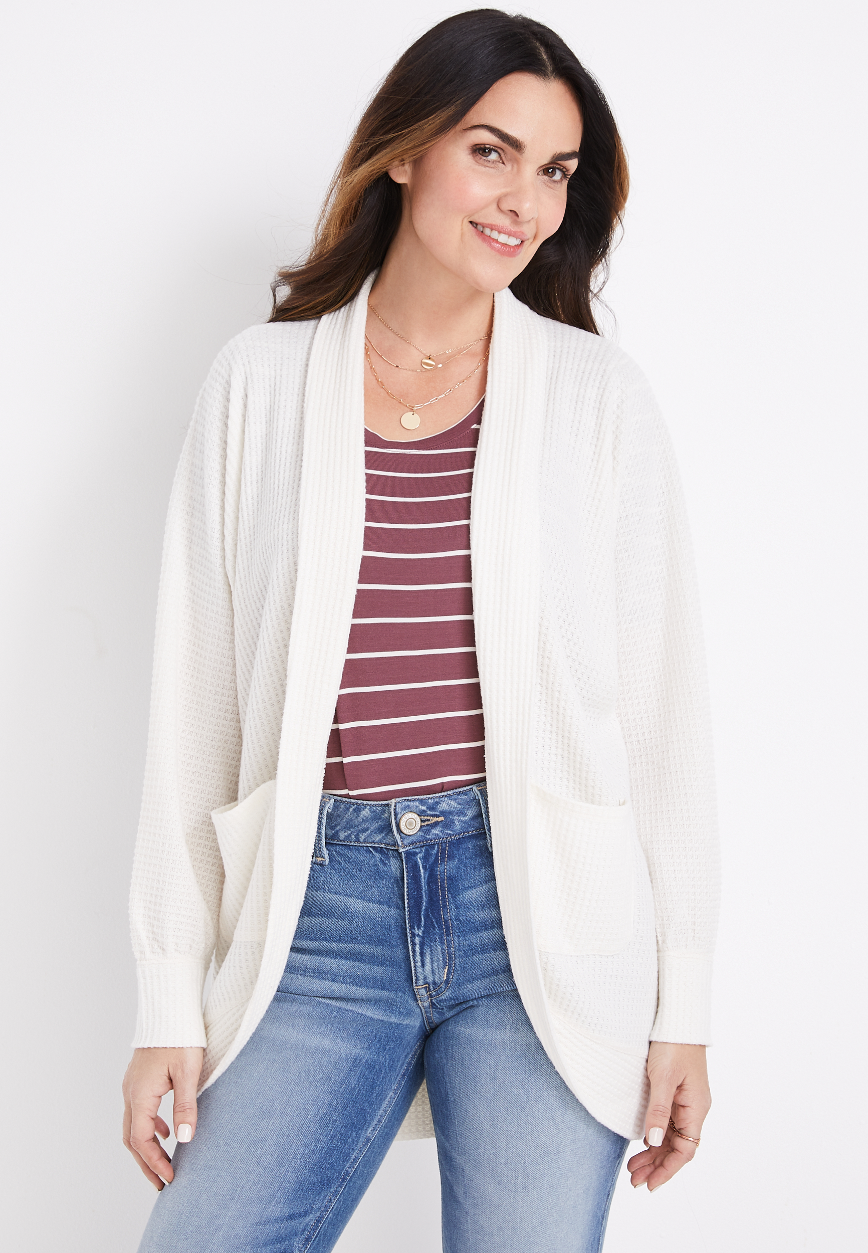 Solid Waffle Knit Cardigan | maurices