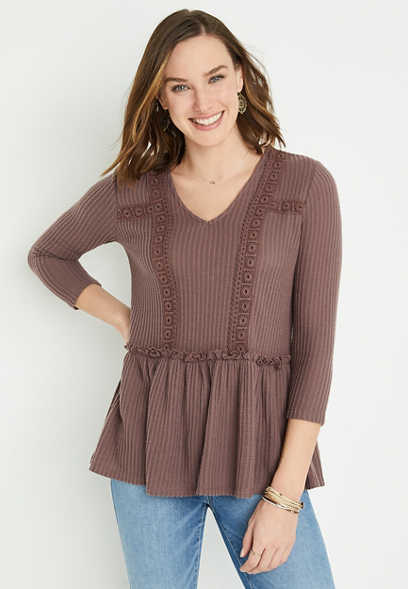 Solid Waffle Knit Babydoll Top
