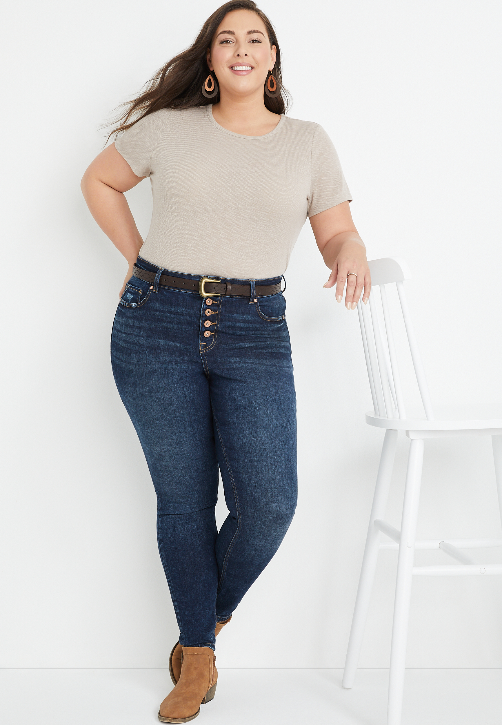 Plus Size edgely&trade; Super Skinny High Rise Button Fly Jean, C258, large