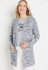 Gray Spacedye Hooded Long Sleeve Cardigan, C6306, small