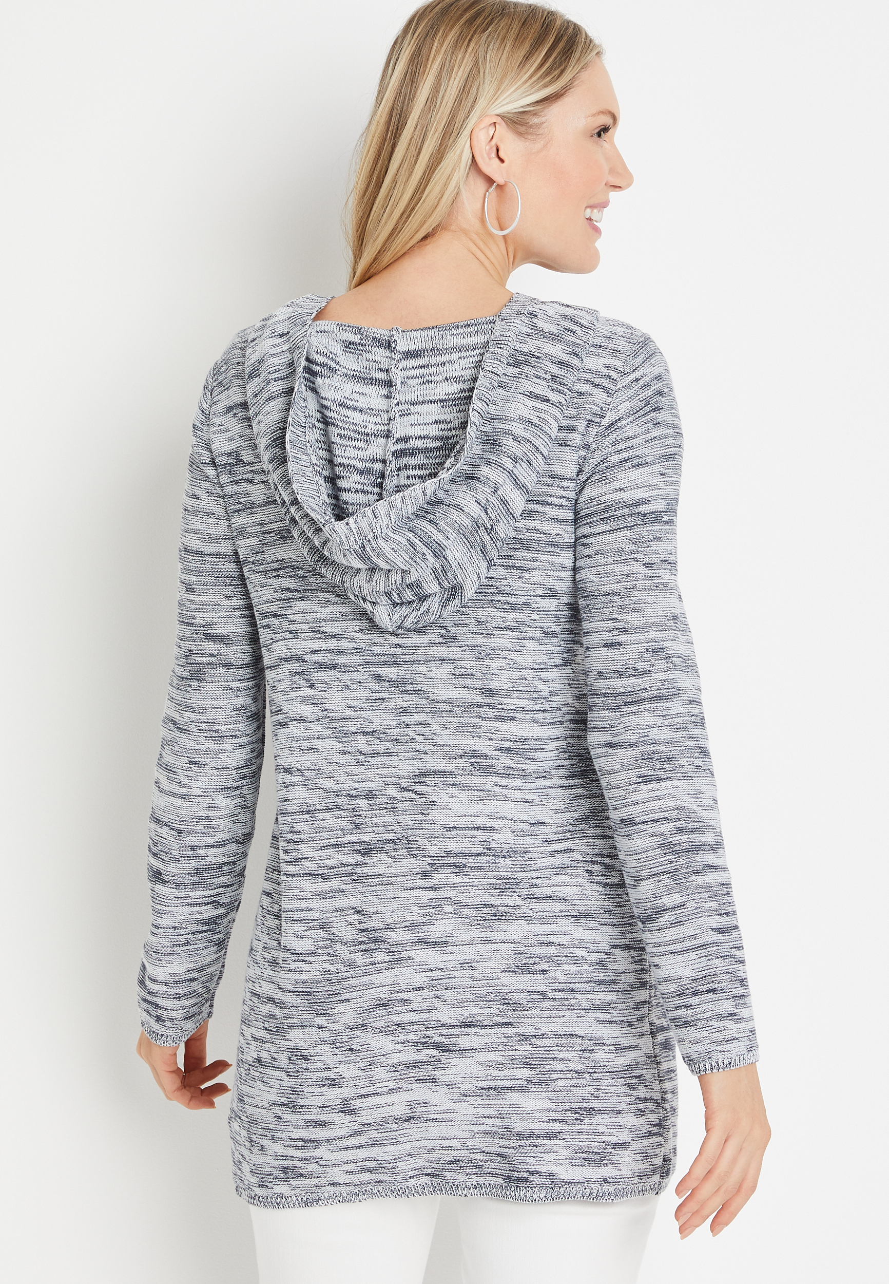 Gray Spacedye Hooded Long Sleeve Cardigan, C6306, large