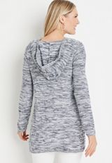 Gray Spacedye Hooded Long Sleeve Cardigan, C6306, small