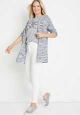Gray Spacedye Hooded Long Sleeve Cardigan, C6306, small