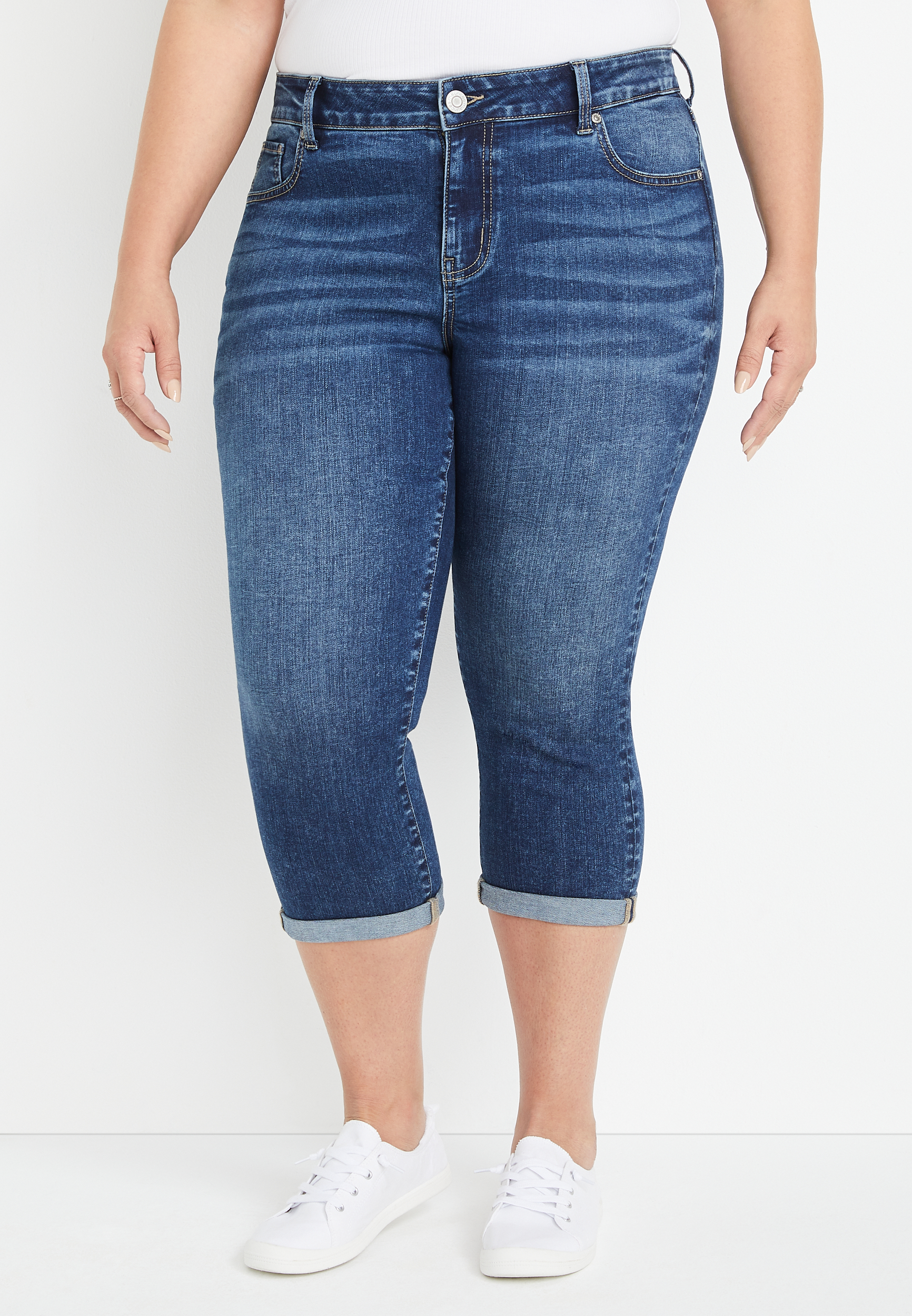 Plus Size Dark Marble Wash Capri maurices