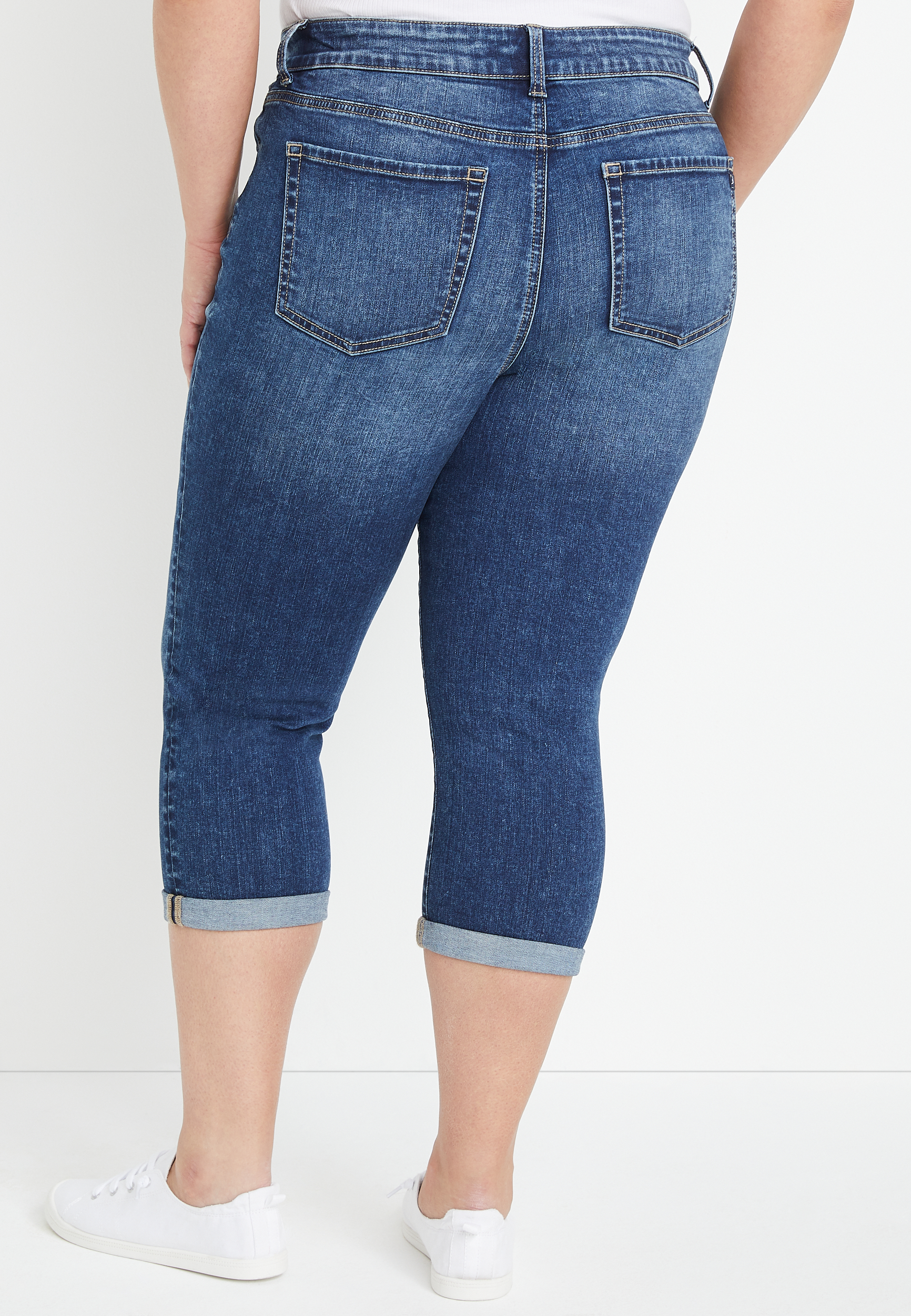 Plus Size Dark Marble Wash Capri, , large