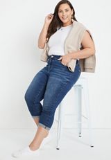 Plus Size Dark Marble Wash Capri, , small