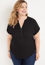 Plus Size Geneva Solid Zipper Neck Blouse, C106, small
