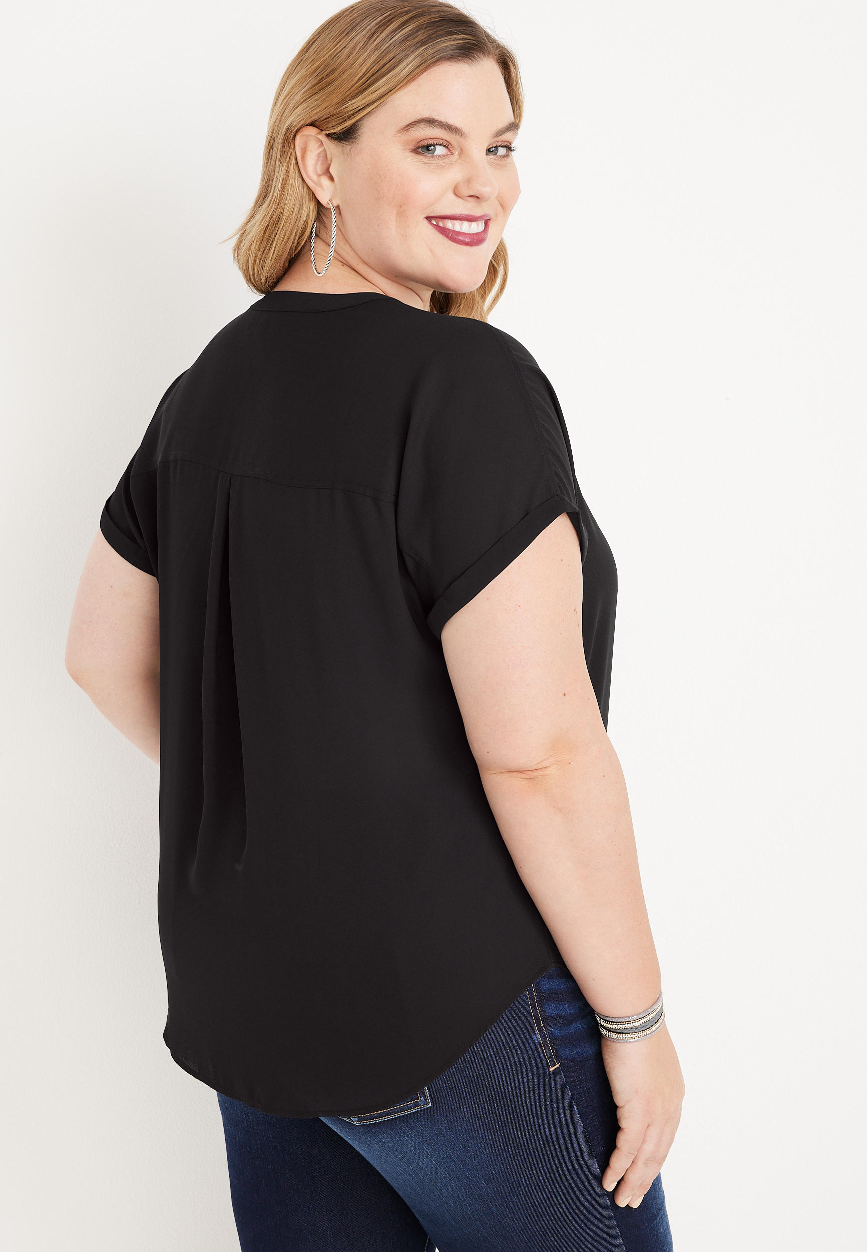 Plus Size Geneva Solid Zipper Neck Blouse, C106, large